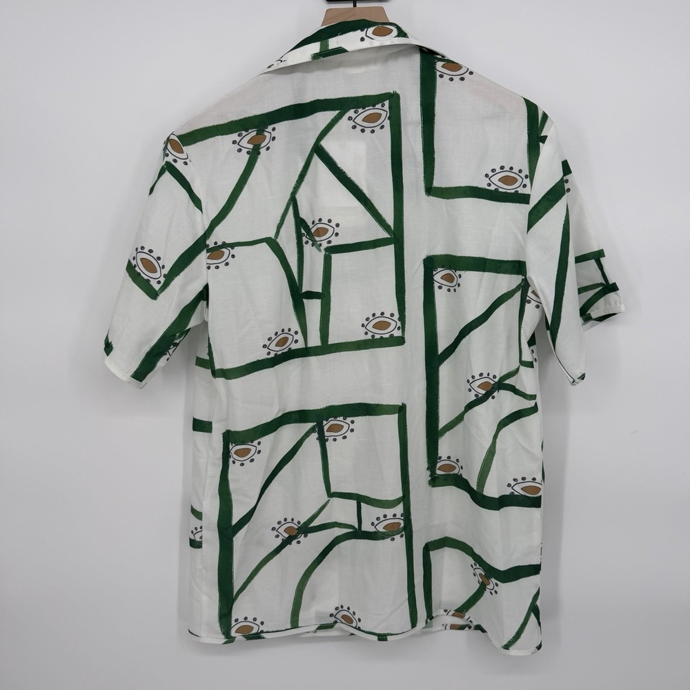 Commense Sz XS Oversized Geometric Abstract Print Short Sleeve Button Up Top - Picture 3 of 6